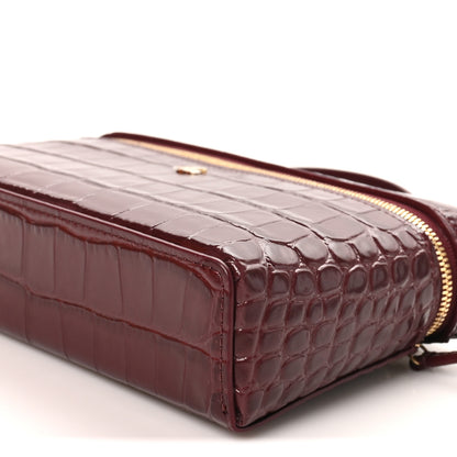 Chanel Calfskin Crocodile Embossed Crococo Top Handle Slim Vanity Case With Chain Dark Burgundy 10 of 11