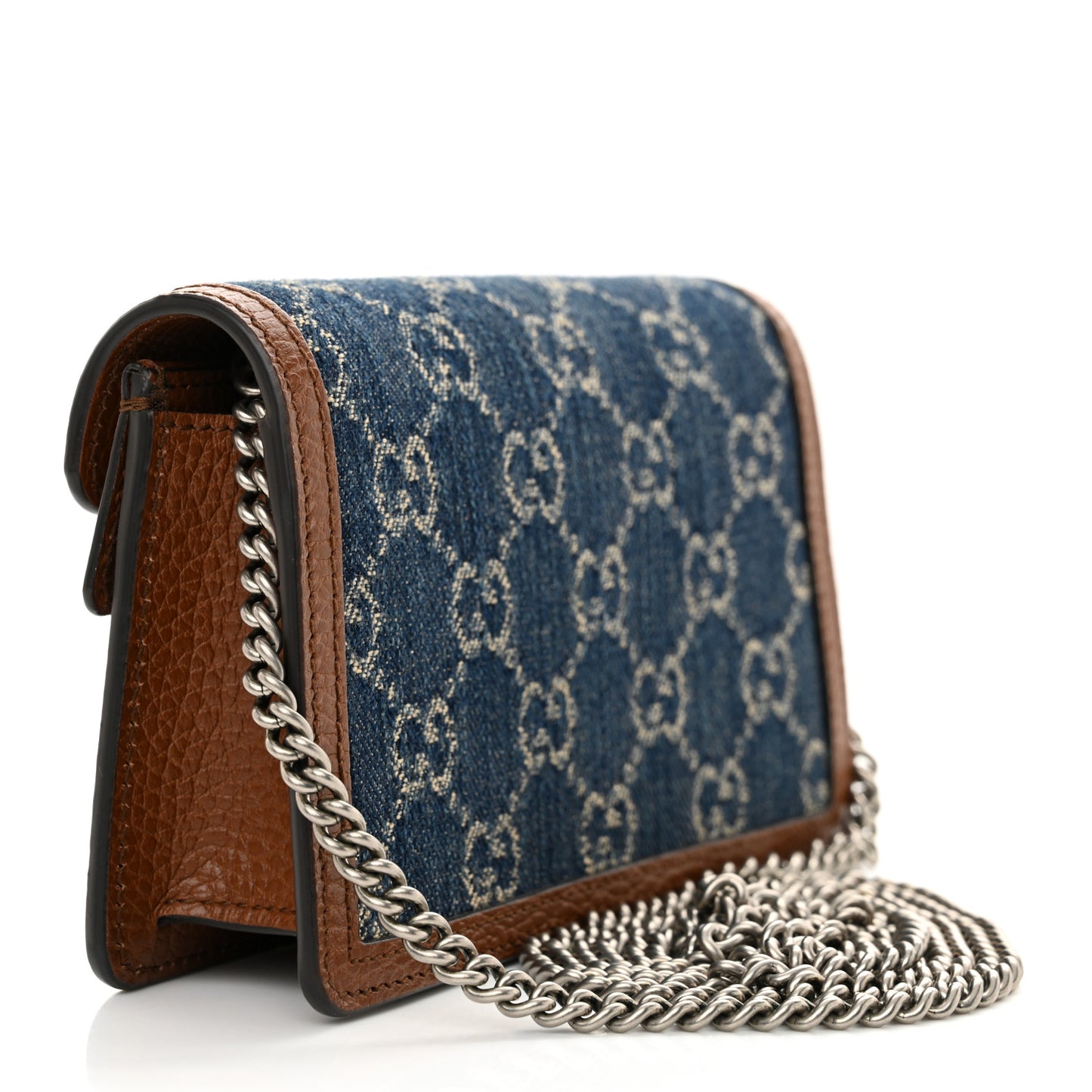 New Denim GG Monogram Dollar Calfskin Enamel Super Mini Dionysus Shoulder Bag Blue Tea Cuir Epilog Electric Blue