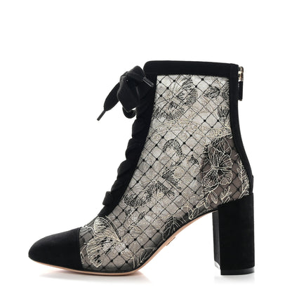 Christian Dior Suede Lurex Butterfly Embroidered Naughtily-D Heeled Ankle Boots 37 Black Gold 1 of 11