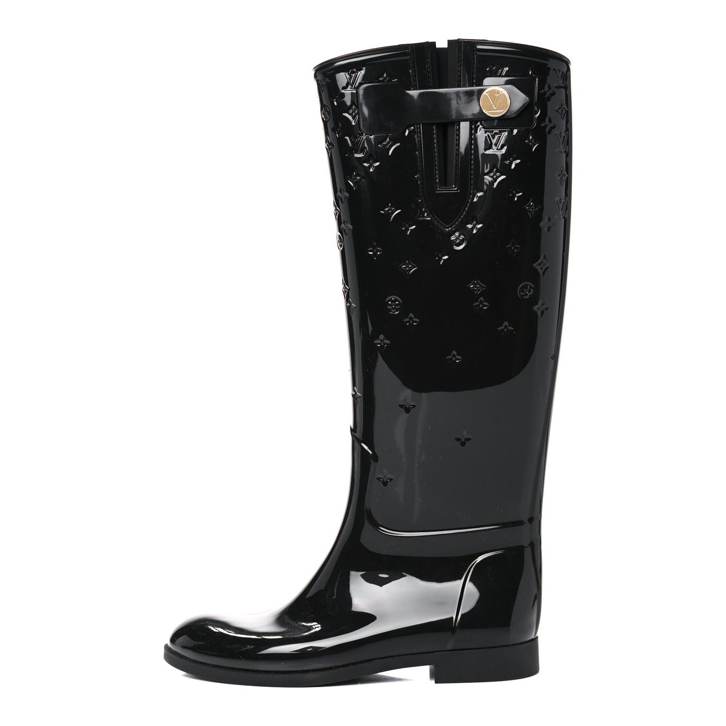 Rubber Embossed Monogram Drops High Rain Boots 37 Black