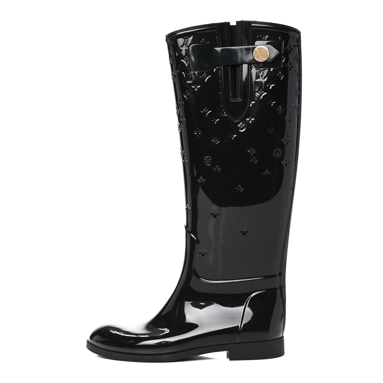Louis Vuitton Rubber Embossed Monogram Drops High Rain Boots 37 Black 1 of 13