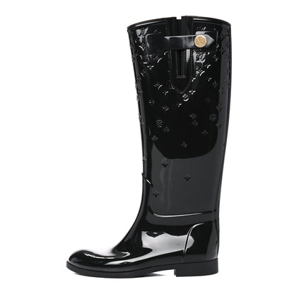 Louis Vuitton Rubber Embossed Monogram Drops High Rain Boots 37 Black 1 of 13