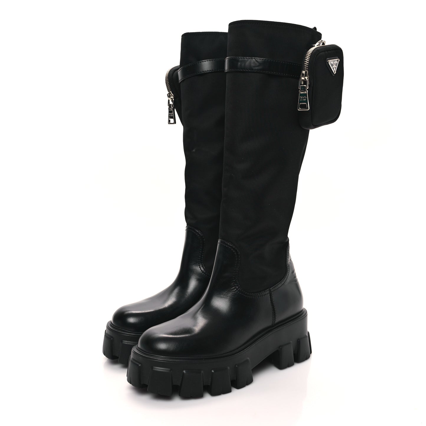 Spazzolato Rois Re-Nylon Metal Triangle Logo Monolith Pouch Pocket 55mm Tall Boots 38 Black