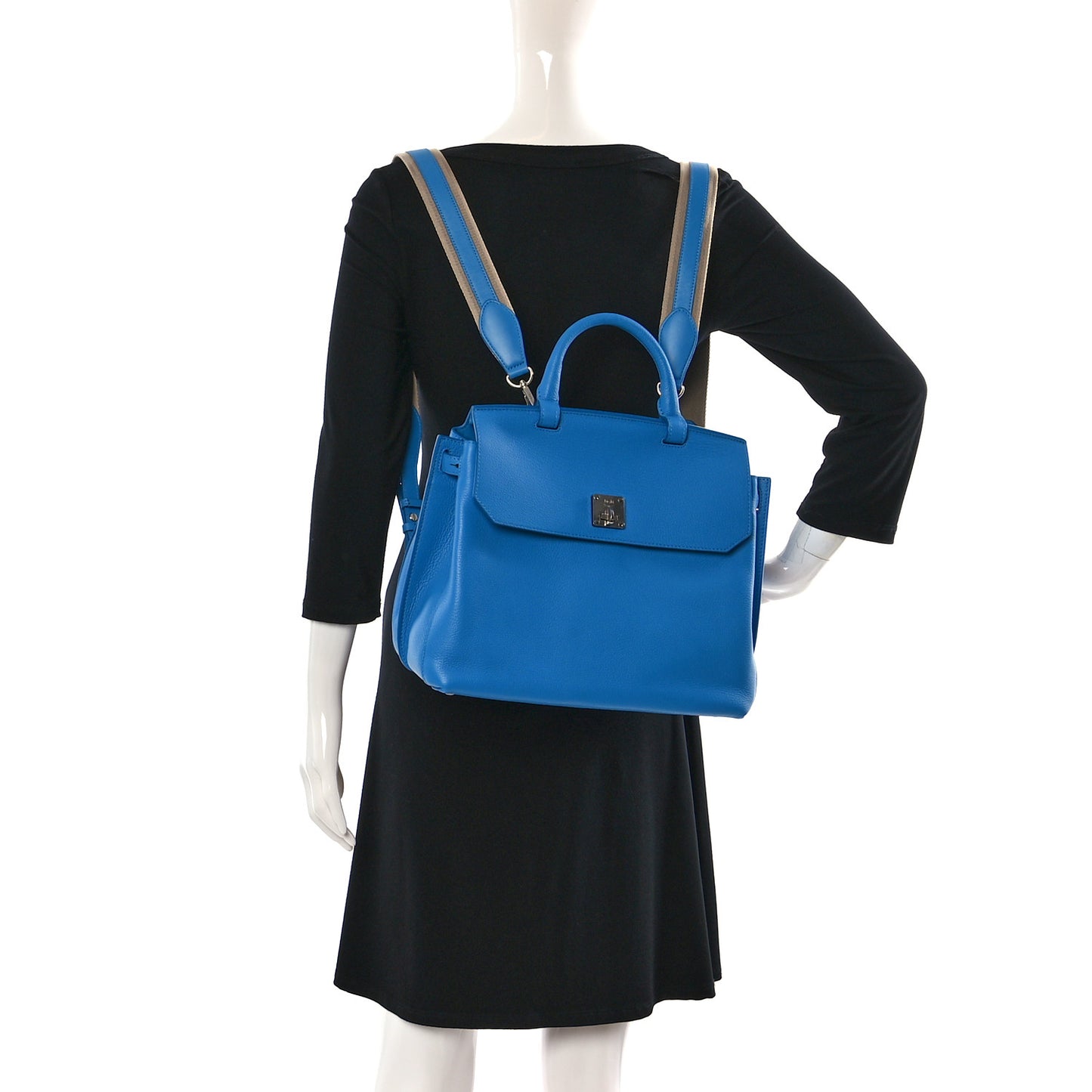 Grained Calfskin Large Milla Convertible Backpack Tile Blue