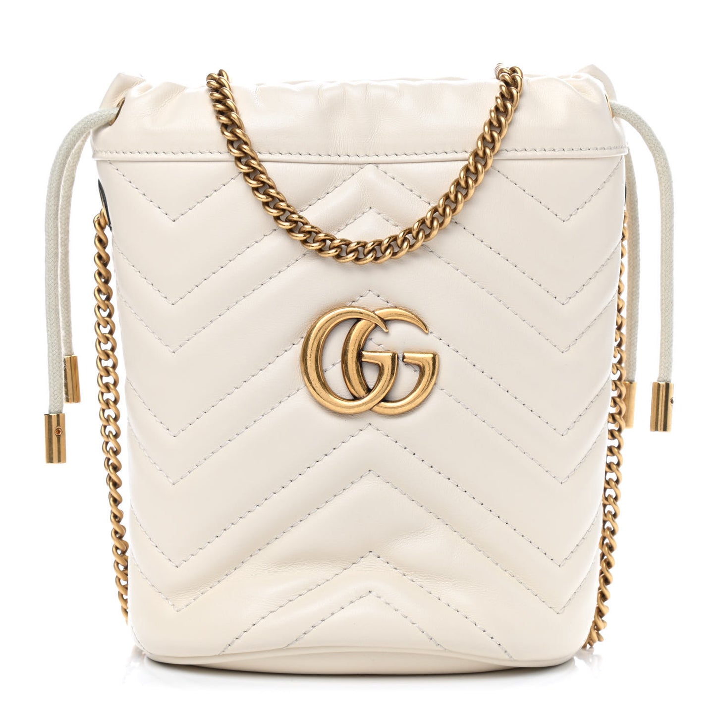Calfskin Matelasse Mini GG Marmont 2.0 Bucket Bag White