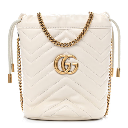 Gucci Calfskin Matelasse Mini GG Marmont 2.0 Bucket Bag White 1 of 9