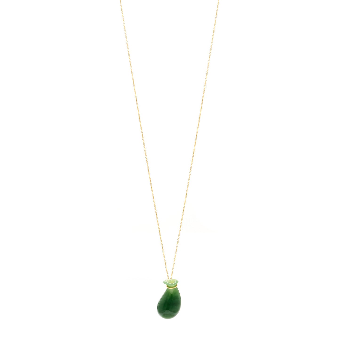 18K Yellow Gold Green Jade Elsa Peretti Bottle Jug Pendant Necklace