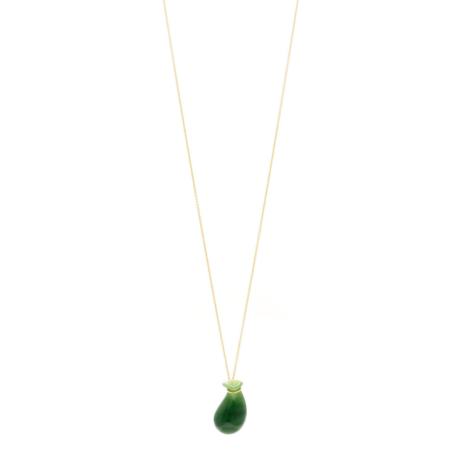 Tiffany 18K Yellow Gold Green Jade Elsa Peretti Bottle Jug Pendant Necklace 1 of 5