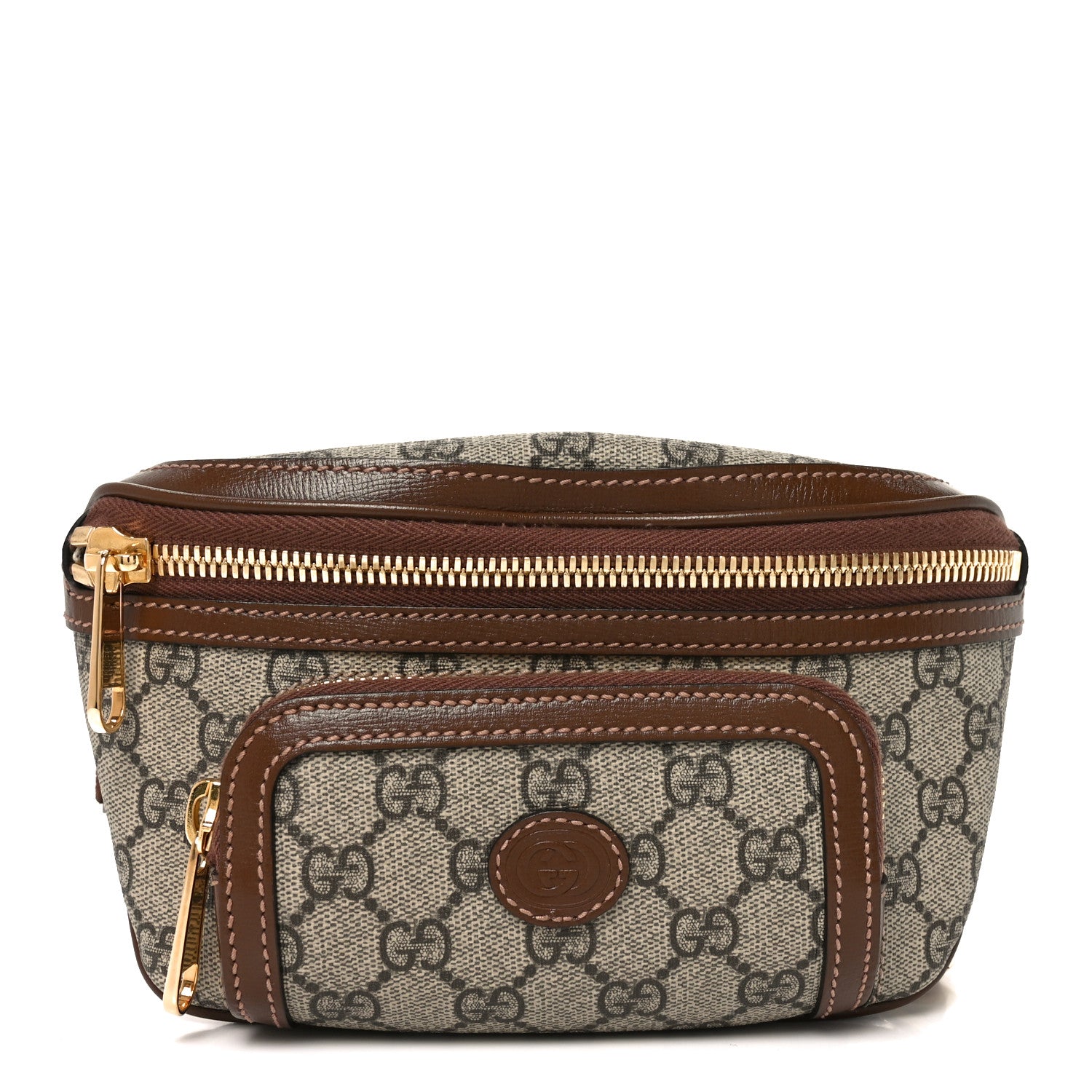 Gucci GG Supreme Monogram Textured Calfskin Retro Interlocking G Belt Bag Beige Ebony Brown Sugar 1 of 10