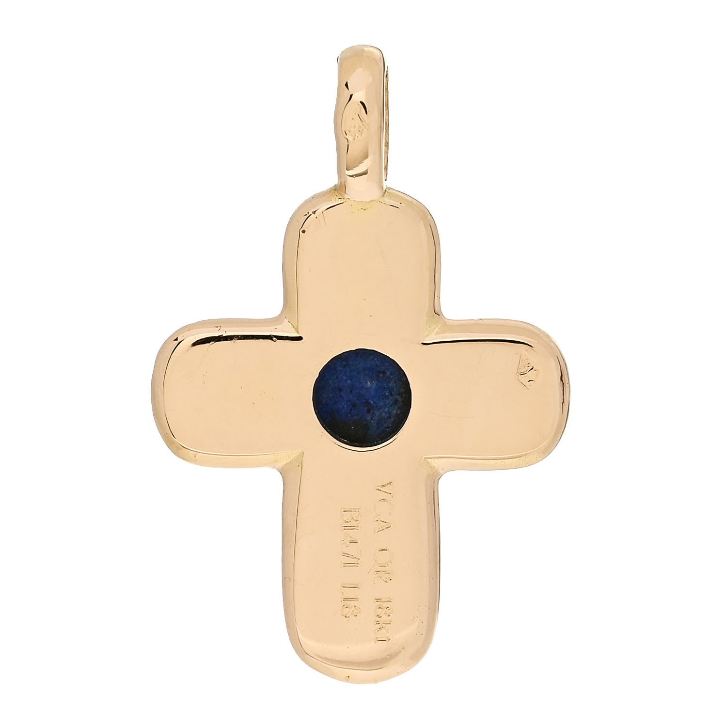 Van Cleef & Arpels 18K Yellow Gold Lapis Lazuli Cross Pendant Necklace 3 of 4