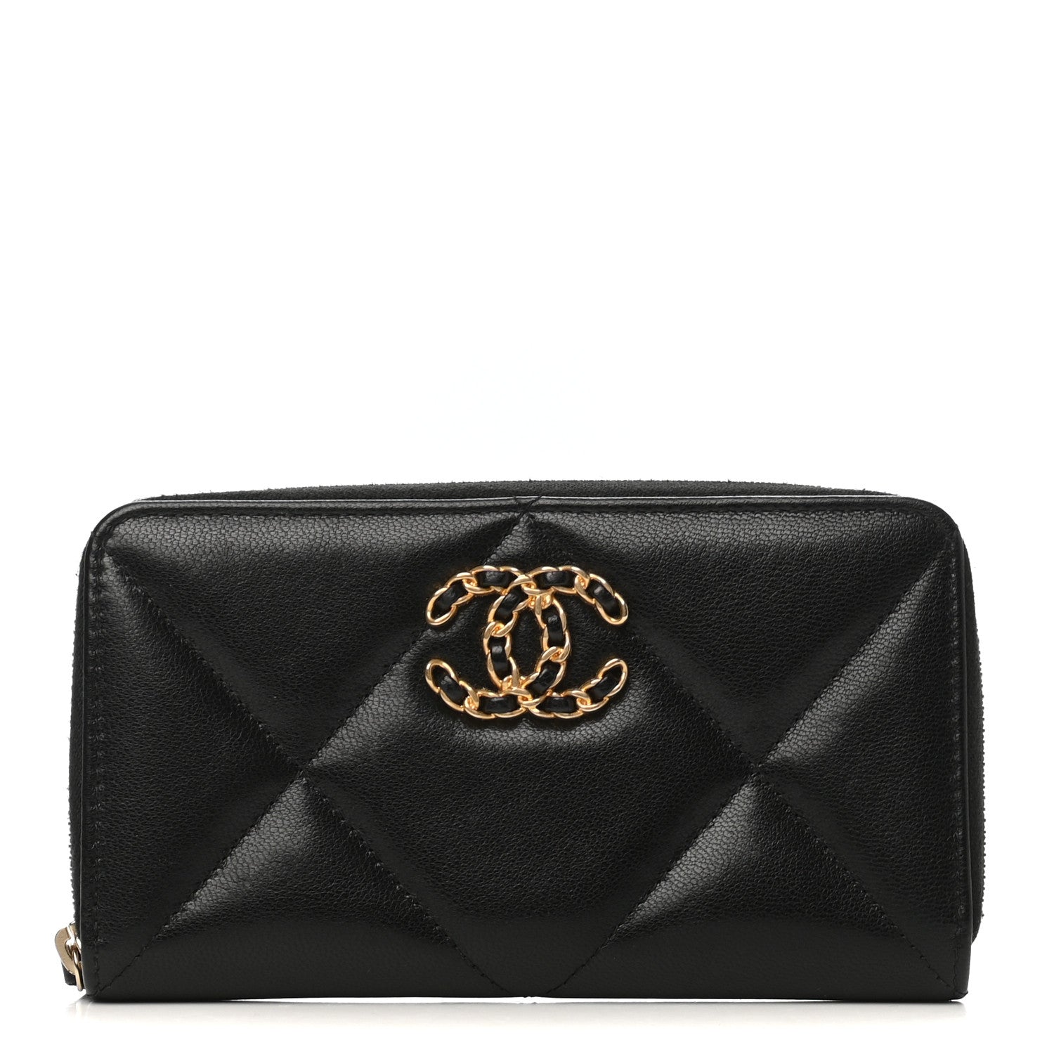 Chanel Shiny Goatskin Quilted Chanel 19 Long Zipped Around Wallet Black 1 of 9