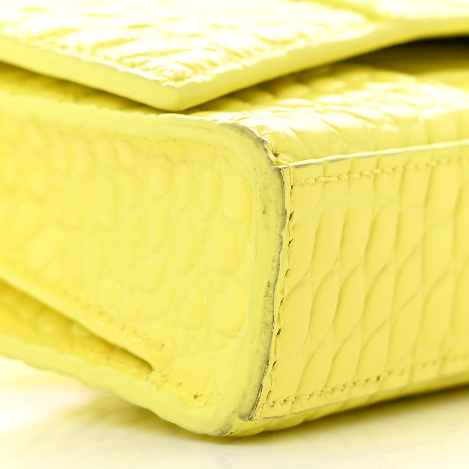 Balenciaga Shiny Calfskin Crocodile Embossed Hourglass Stretch Sling Shoulder Bag Yellow 9 of 15