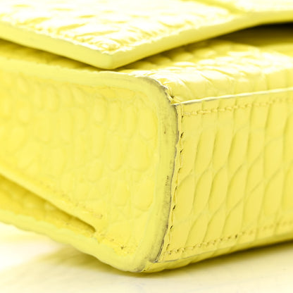 Balenciaga Shiny Calfskin Crocodile Embossed Hourglass Stretch Sling Shoulder Bag Yellow 9 of 15