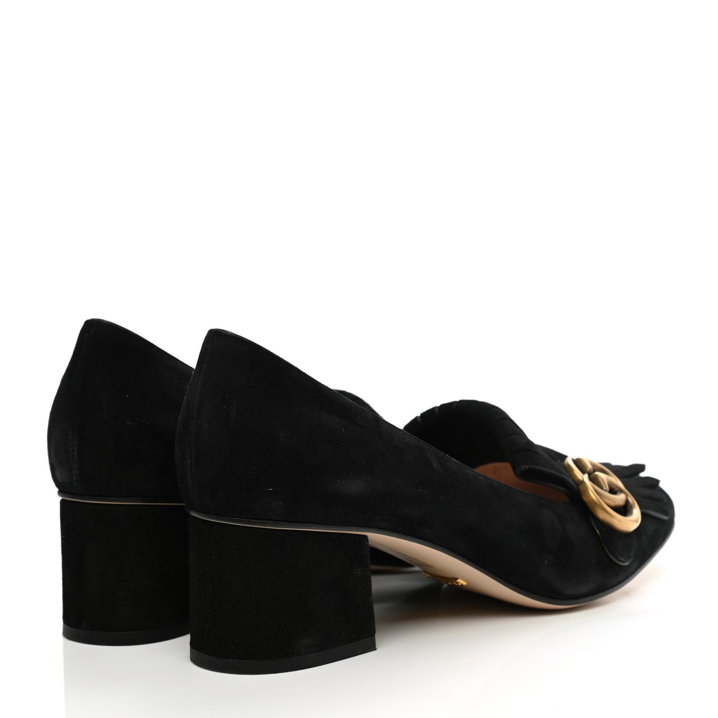Kid Scamosciato GG Marmont Fringe 50mm Loafer Pumps 39.5 Black