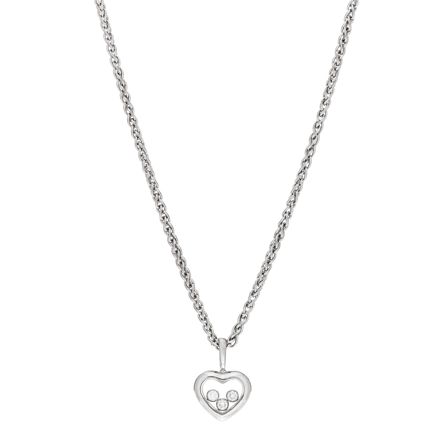 18K White Gold 3 Happy Diamonds Icons Heart Pendant Necklace