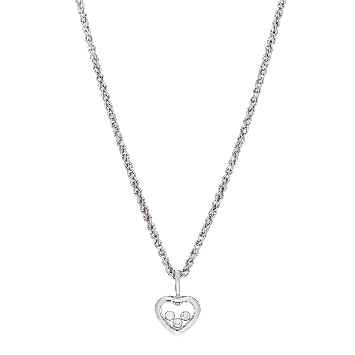Chopard 18K White Gold 3 Happy Diamonds Icons Heart Pendant Necklace 1 of 4