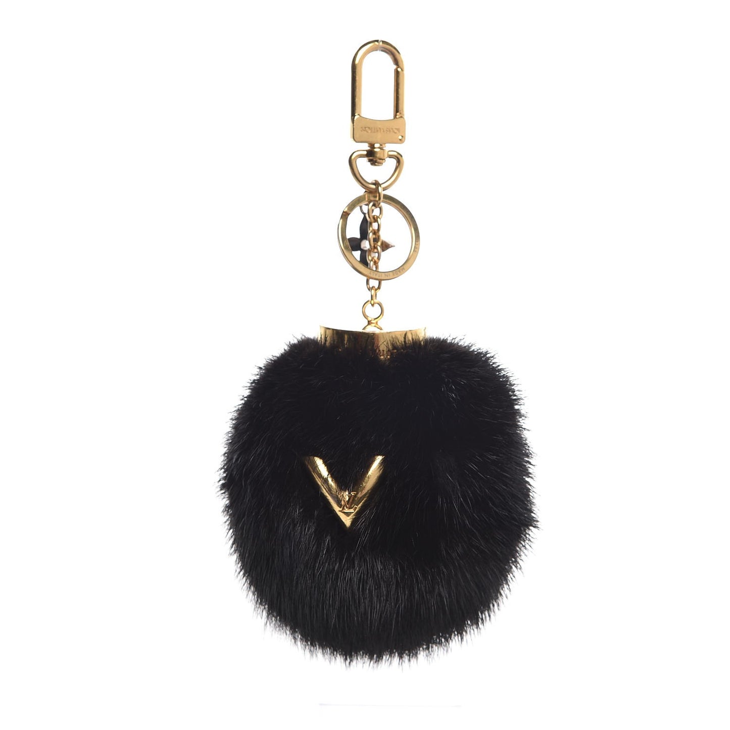 Mink Fur Bubble V Bag Charm Key Holder Black