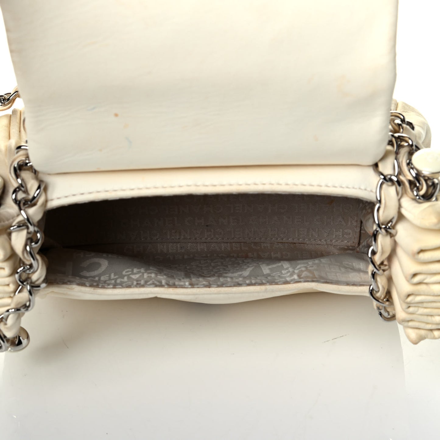Lambskin Quilted Chain Accordion Flap White