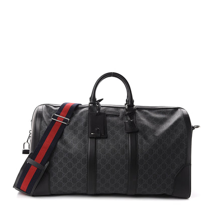 Gucci Soft GG Supreme Monogram Appia Calfskin Web Large Carry On Duffle Bag Black Grey 1 of 8