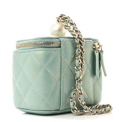 Chanel Iridescent Caviar Quilted Mini Pearl On Top Vanity Case With Chain Green 3 of 11