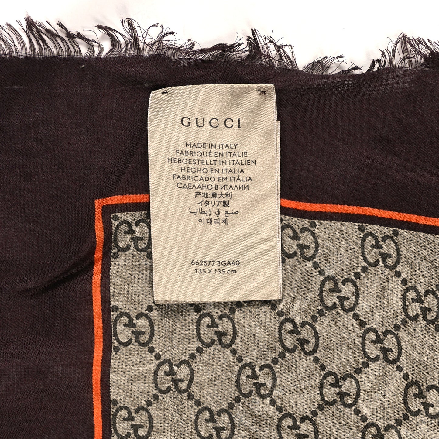 Modal Silk GG Monogram Big Gold Horsebit Fringe Shawl Beige Brown Orange
