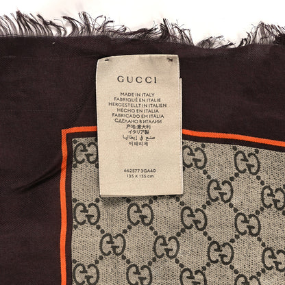 Gucci Modal Silk GG Monogram Big Gold Horsebit Fringe Shawl Beige Brown Orange 3 of 3