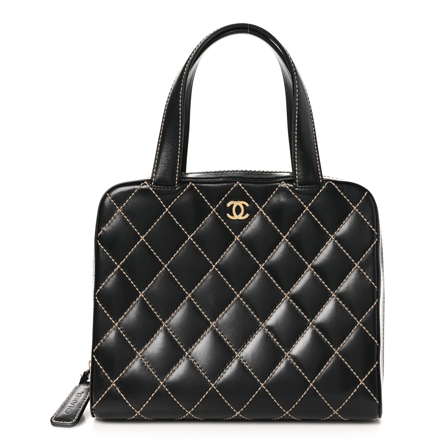 Chanel Calfskin Wild Stitch Vertical Top Handle Bag Black 1 of 12