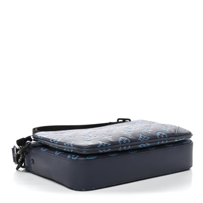 Louis Vuitton Calfskin Monogram Shadow Trio Messenger Navy River Blue 4 of 10