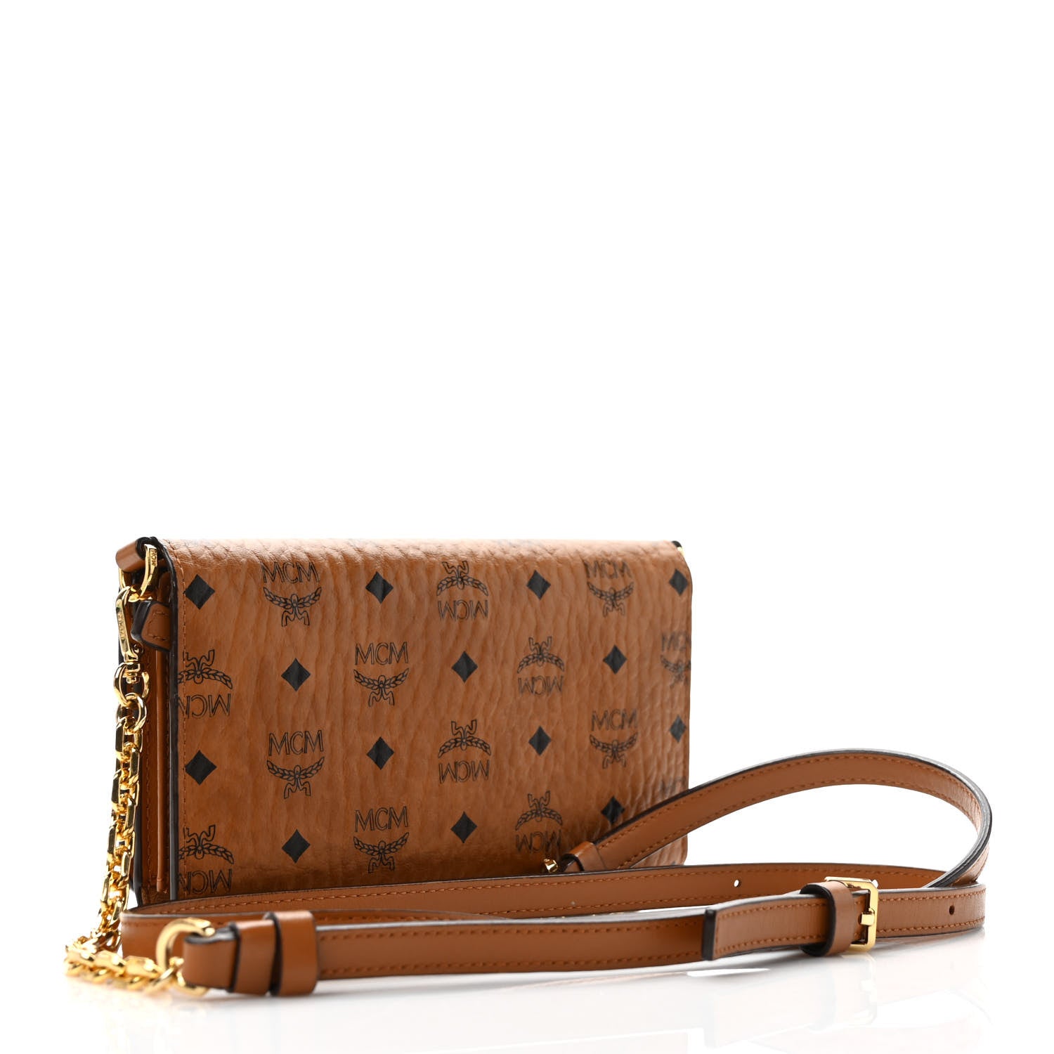MCM Visetos Chain Wallet Crossbody Cognac 3 of 9
