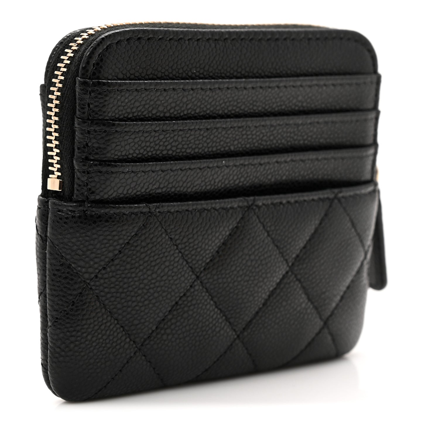 Caviar Quilted Zip Card Holder Wallet Black