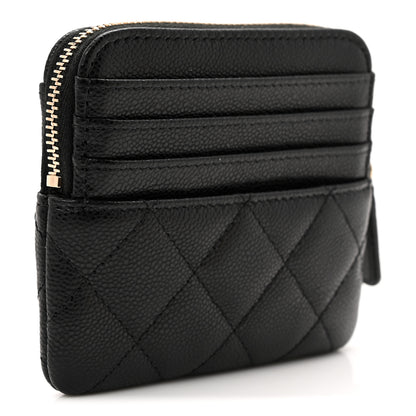 Chanel Caviar Quilted Zip Card Holder Wallet Black 3 of 8