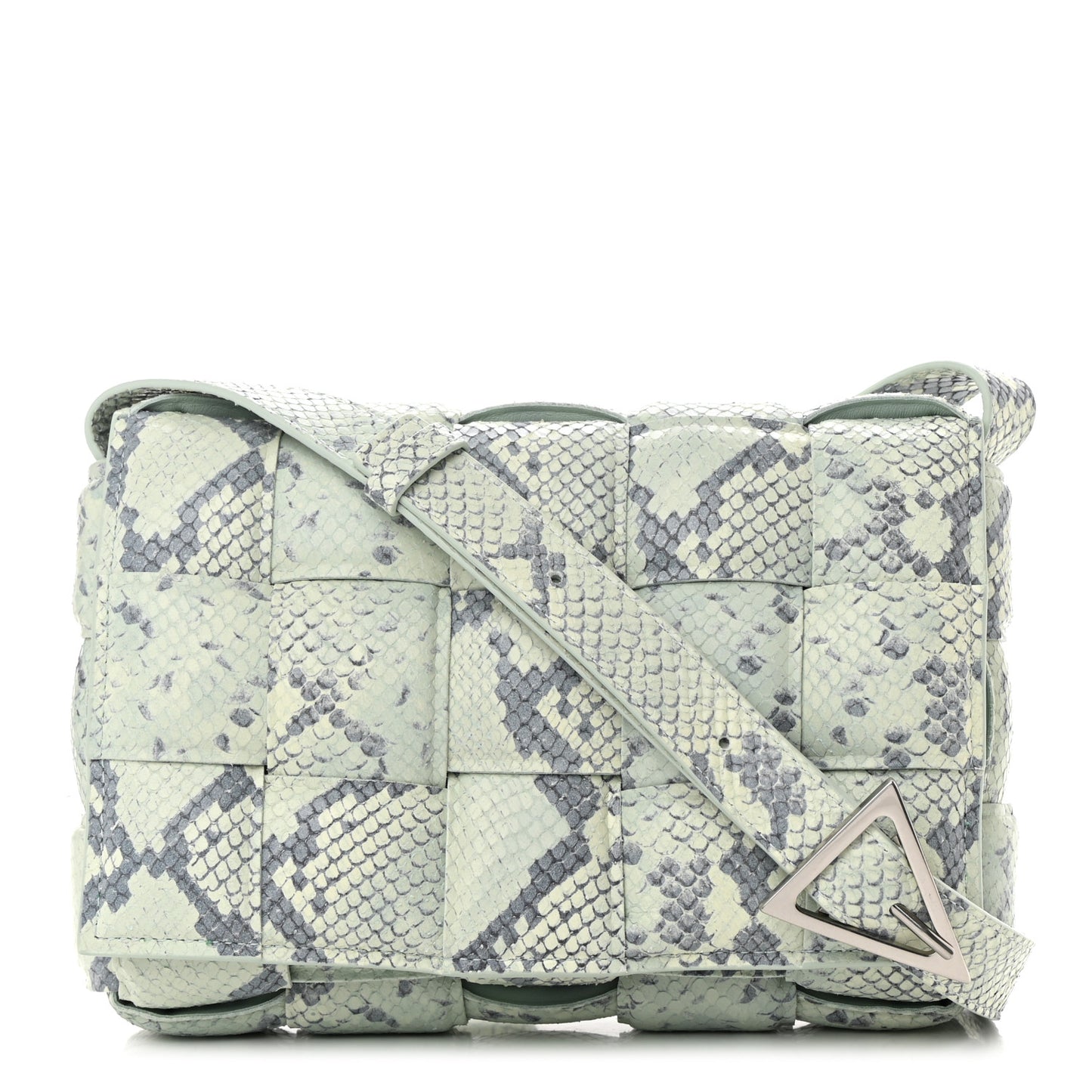 Goatskin Python Embossed Padded Cassette Crossbody Bag Dew Black Silver