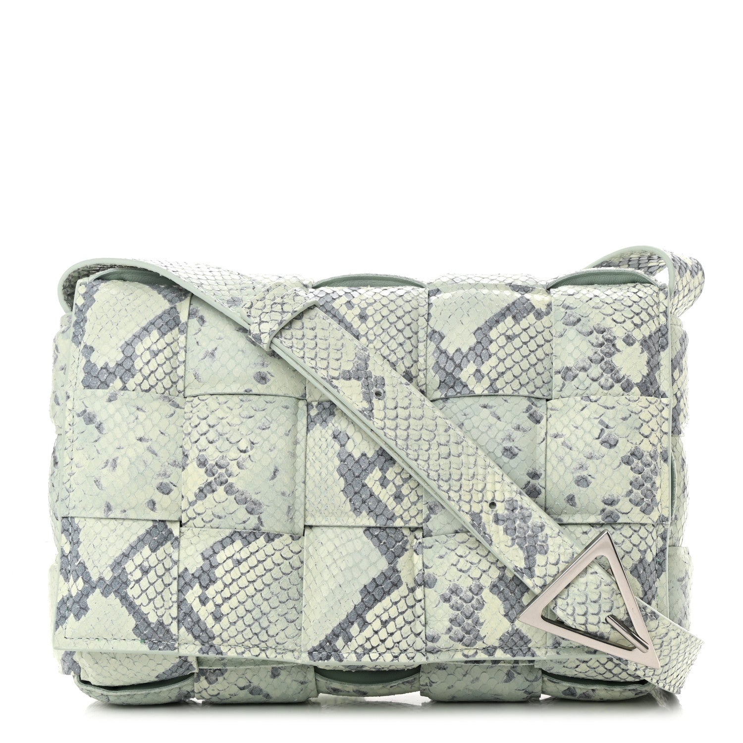 Bottega Veneta Goatskin Python Embossed Padded Cassette Crossbody Bag Dew Black Silver 1 of 13