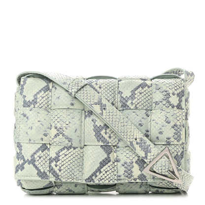 Bottega Veneta Goatskin Python Embossed Padded Cassette Crossbody Bag Dew Black Silver 1 of 13