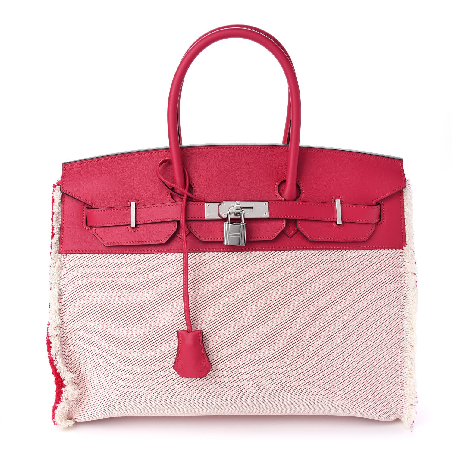 Hermes Swift Twill H Fray Fray Birkin 35 Framboise Ecru 1 of 10