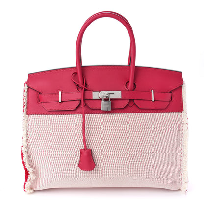 Hermes Swift Twill H Fray Fray Birkin 35 Framboise Ecru 1 of 10