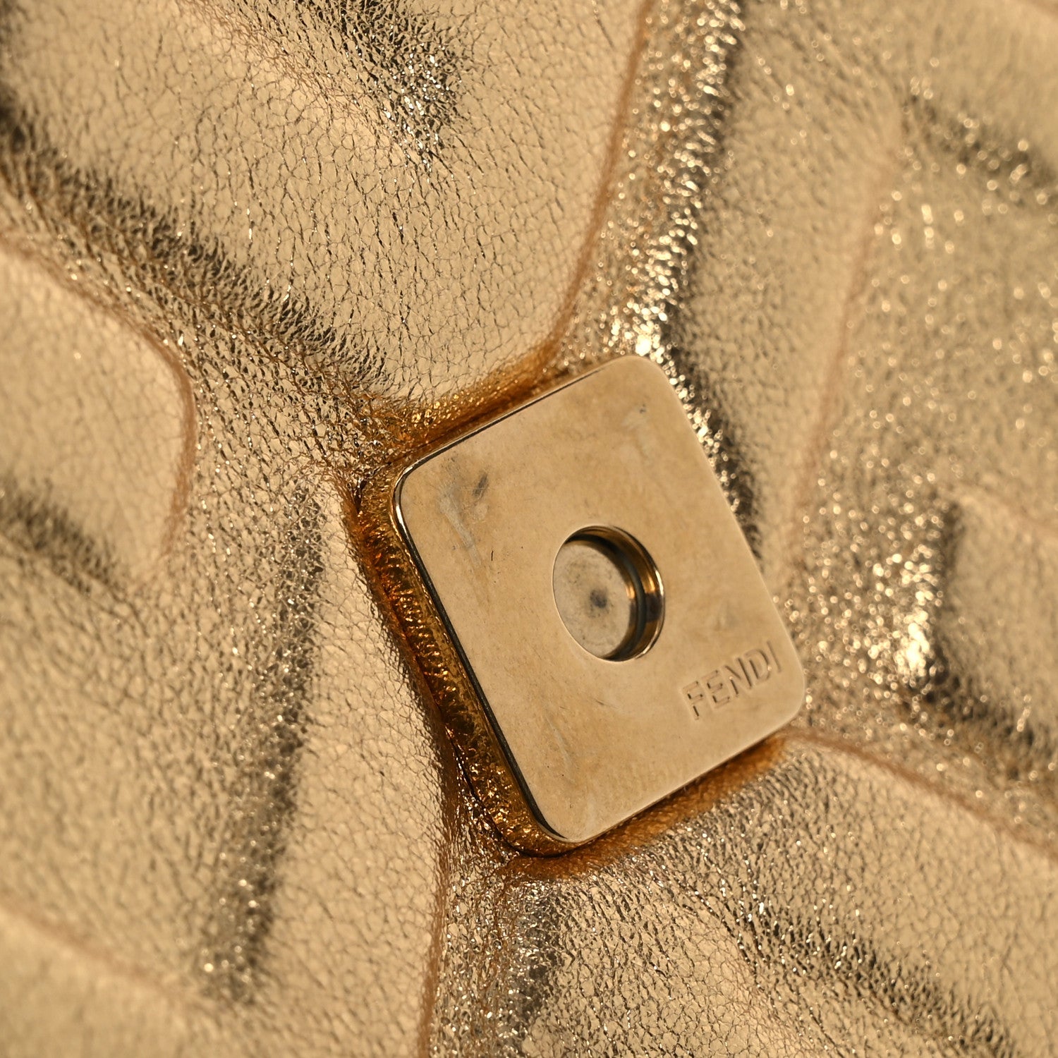 Fendi Vitello Catalan Mirror FF 1974 Embossed Mini Baguette Gold 13 of 14
