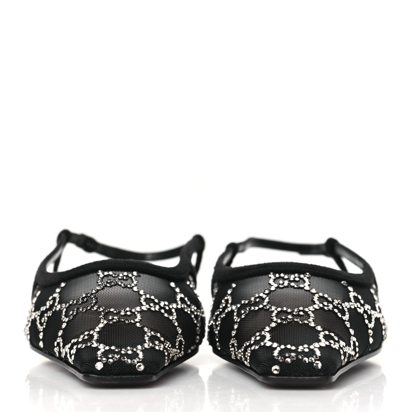 Tela Retino Kid Scamosciato Crystal GG Monogram Square G Slingback Flat 37.5 Black