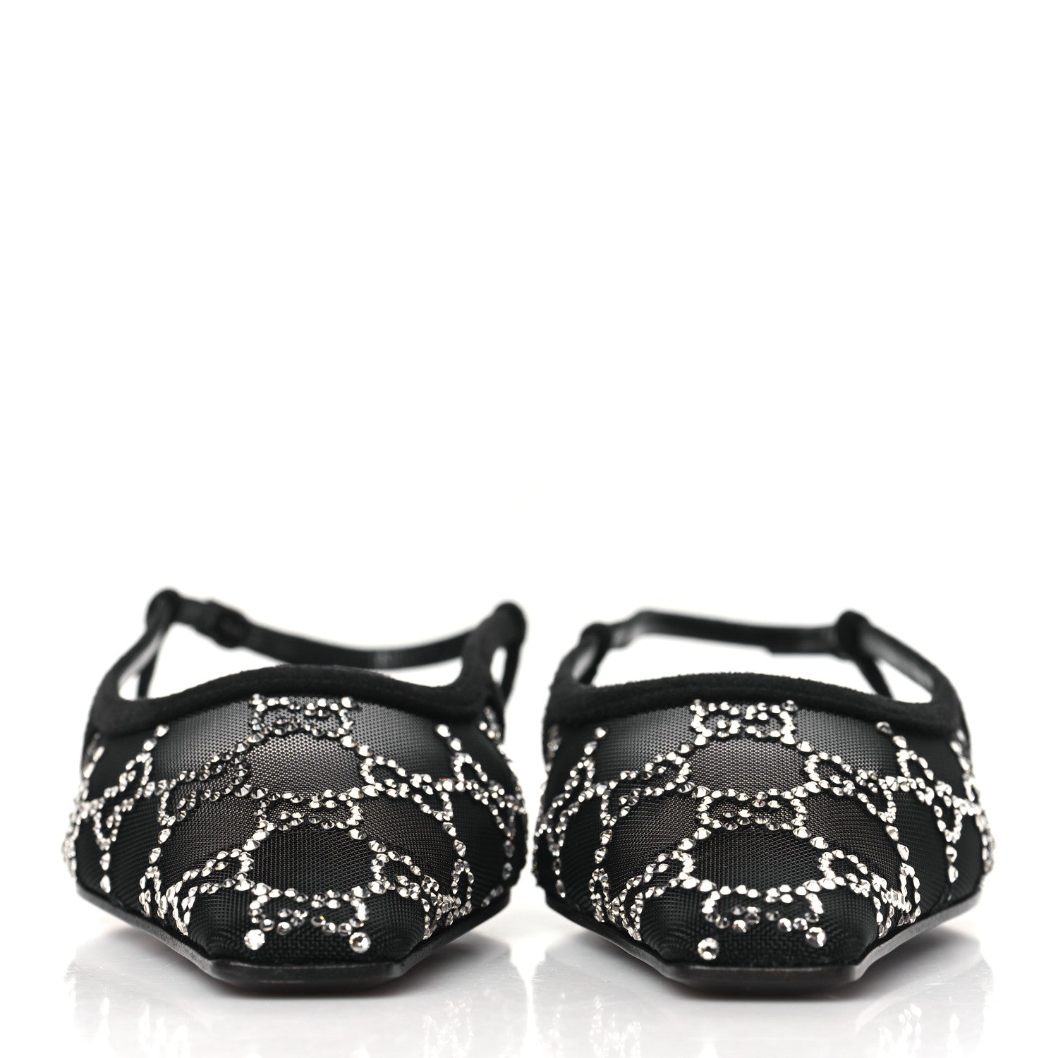 Gucci Tela Retino Kid Scamosciato Crystal GG Monogram Square G Slingback Flat 37.5 Black 2 of 8