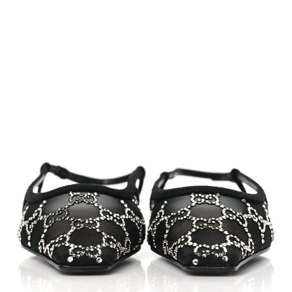 Gucci Tela Retino Kid Scamosciato Crystal GG Monogram Square G Slingback Flat 37.5 Black 2 of 8