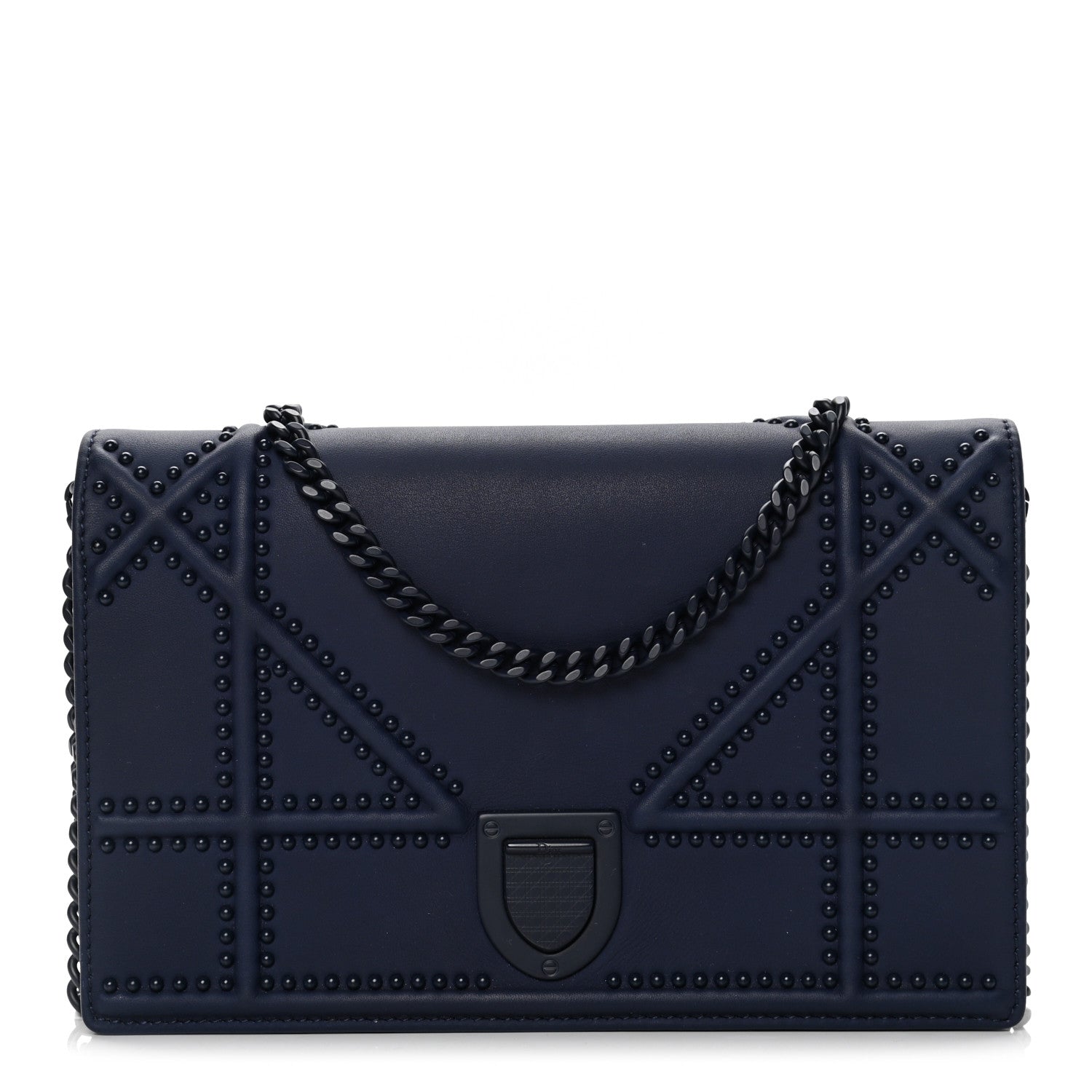 Christian Dior Ultra Matte Calfskin Studded Diorama Wallet on Chain Pouch Indigo 3 of 16