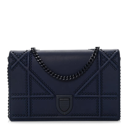 Christian Dior Ultra Matte Calfskin Studded Diorama Wallet on Chain Pouch Indigo 3 of 16