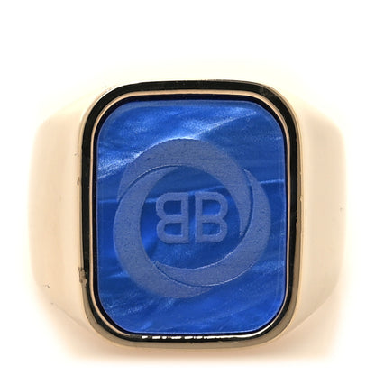 Balenciaga Logo Signet Ring Gold Blue 1 of 6