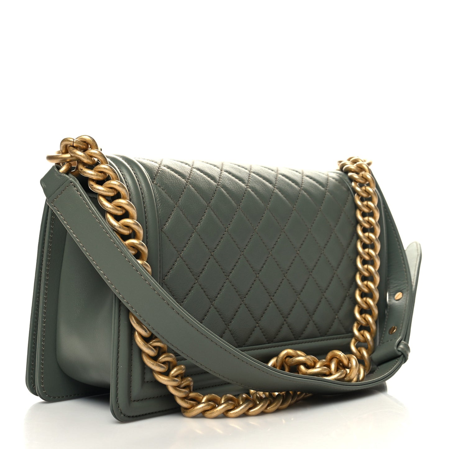 Calfskin Quilted Medium Boy Flap Dark Green
