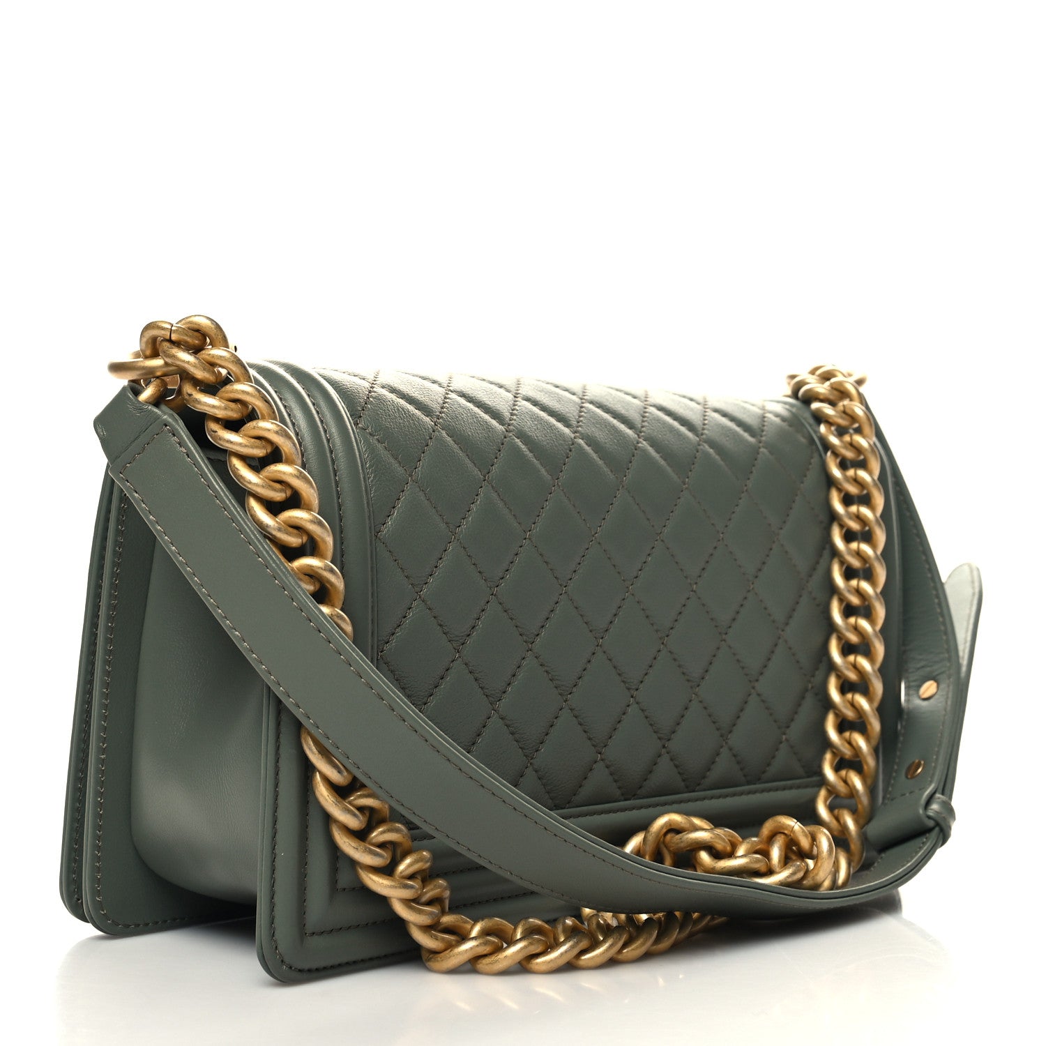 Chanel Calfskin Quilted Medium Boy Flap Dark Green 3 of 10