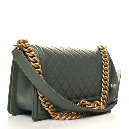 Chanel Calfskin Quilted Medium Boy Flap Dark Green 3 of 10