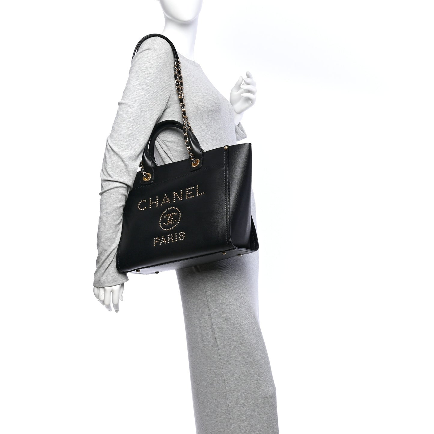 Caviar Small Studded Deauville Tote Black