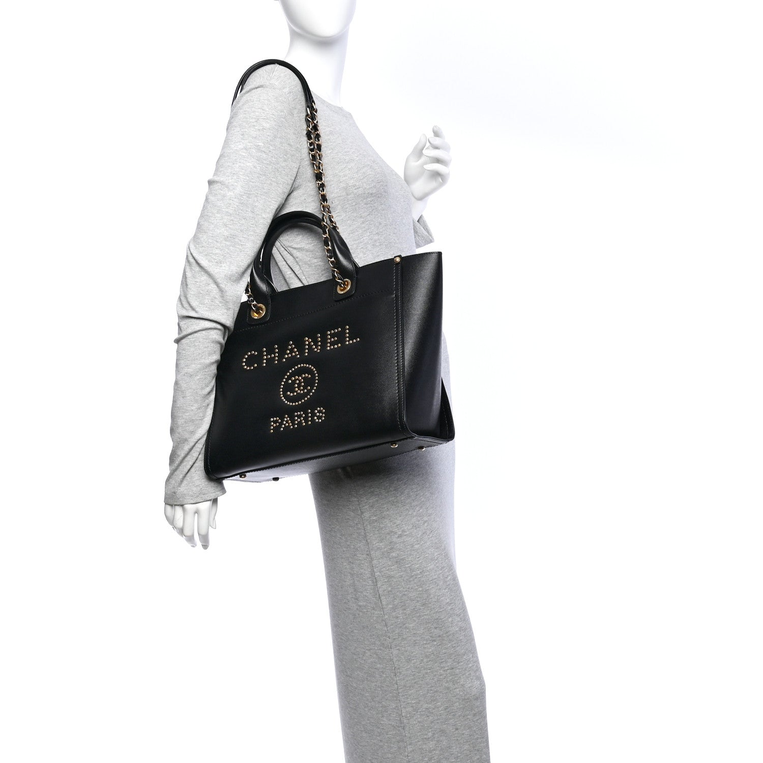 Chanel Caviar Small Studded Deauville Tote Black 2 of 11