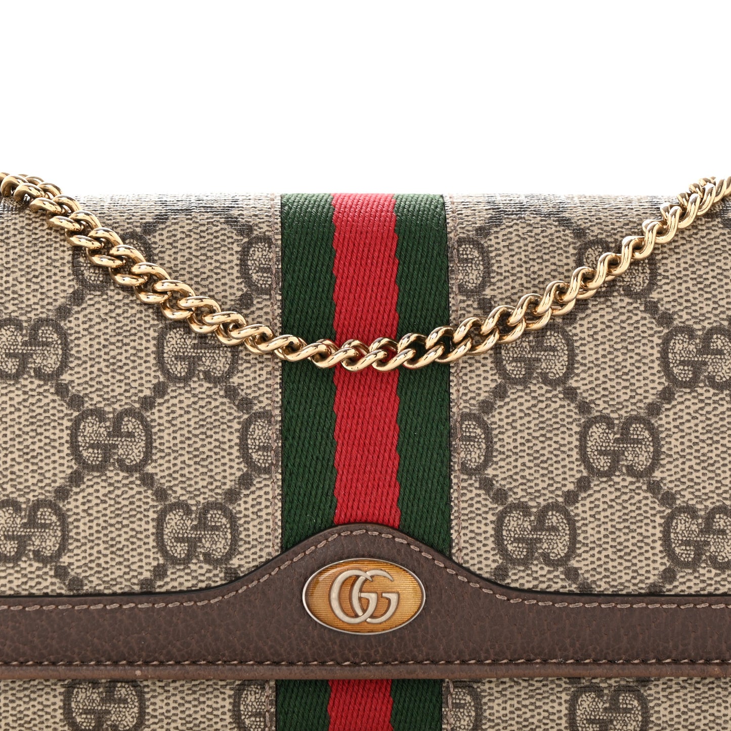 GG Supreme Monogram Web Ophidia Wallet On Chain Brown