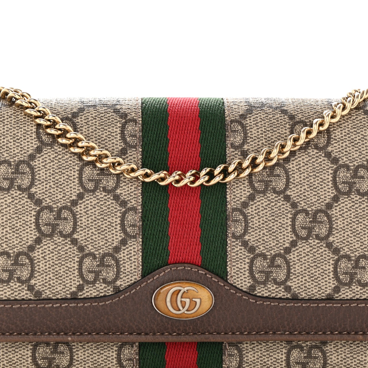 Gucci GG Supreme Monogram Web Ophidia Wallet On Chain Brown 7 of 11
